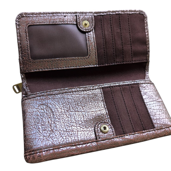 Fossil Preston Metallic Leather Flap Clutch, Wallet, snap closure - Picture 4 of 10